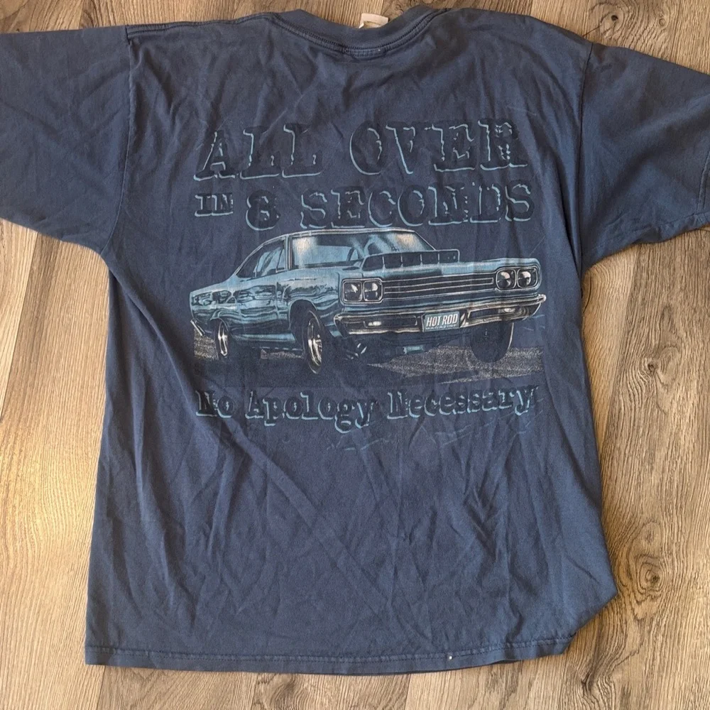 Blue Hot Rod Magazine Men's T-Shirt With Graphic Design Logo and Car - Picture 3 of 6